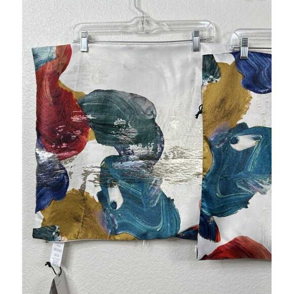 West Elm Set Of 2 Pillow Covers Shams Abstract Watercolor Silver Metallic  NWT - Picture 8 of 11